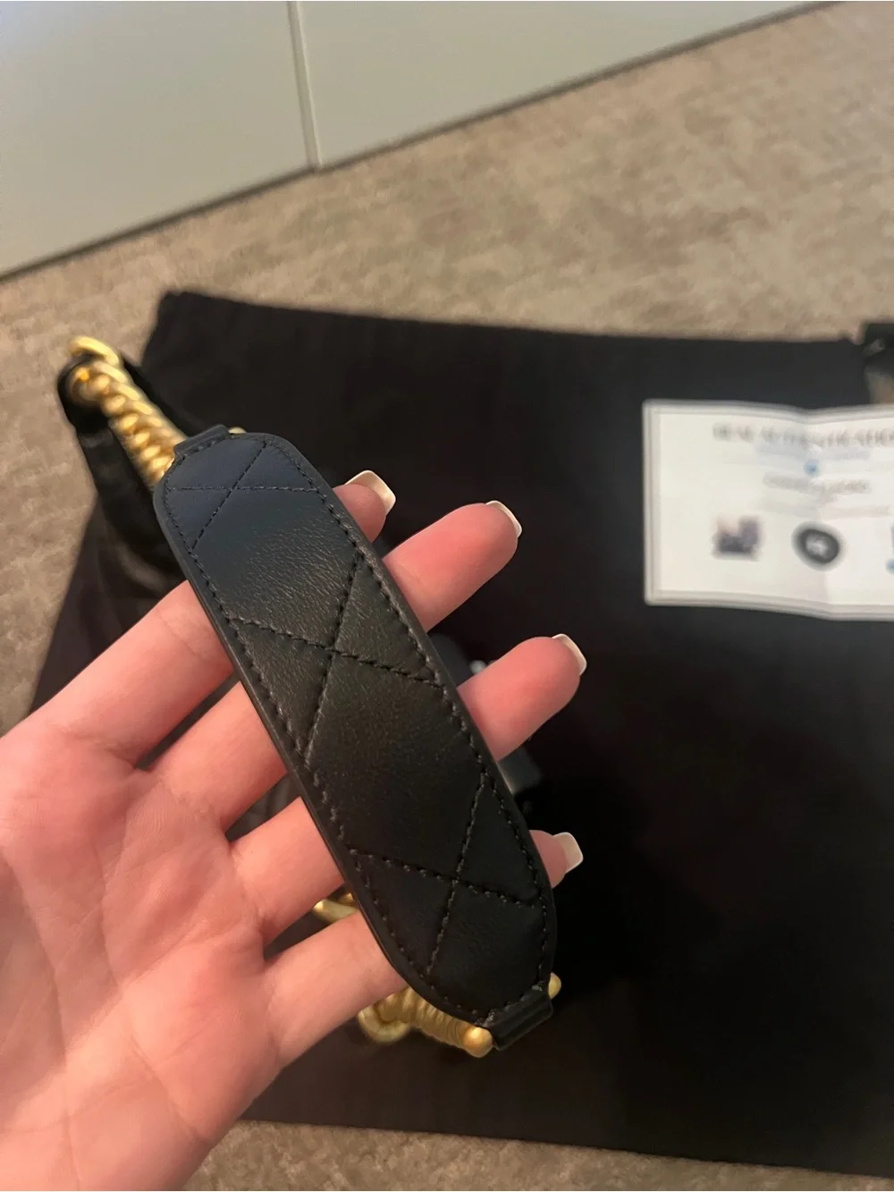 CHANEL Black Quilted Leather Hobo Bag with Gold Chain